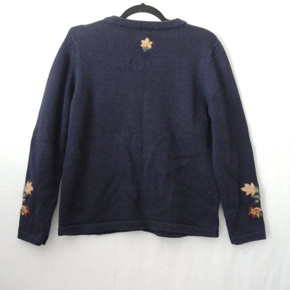 Bobbie Brooks Embroidered Sweater Dark Blue with Flowers & Leaves Size Medium - Picture 6 of 10